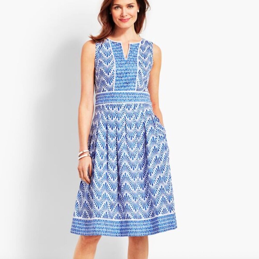 Talbots Geo Mixed-Print Fit-and-Flare Dress Size 6